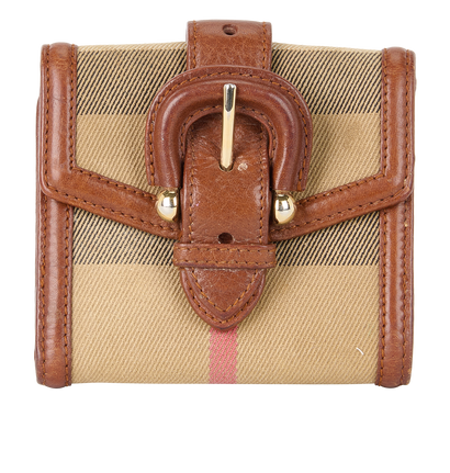 Burberry Check Buckle Wallet, &pound;90, Accessories, Brown, Canvas/Leather, Front view